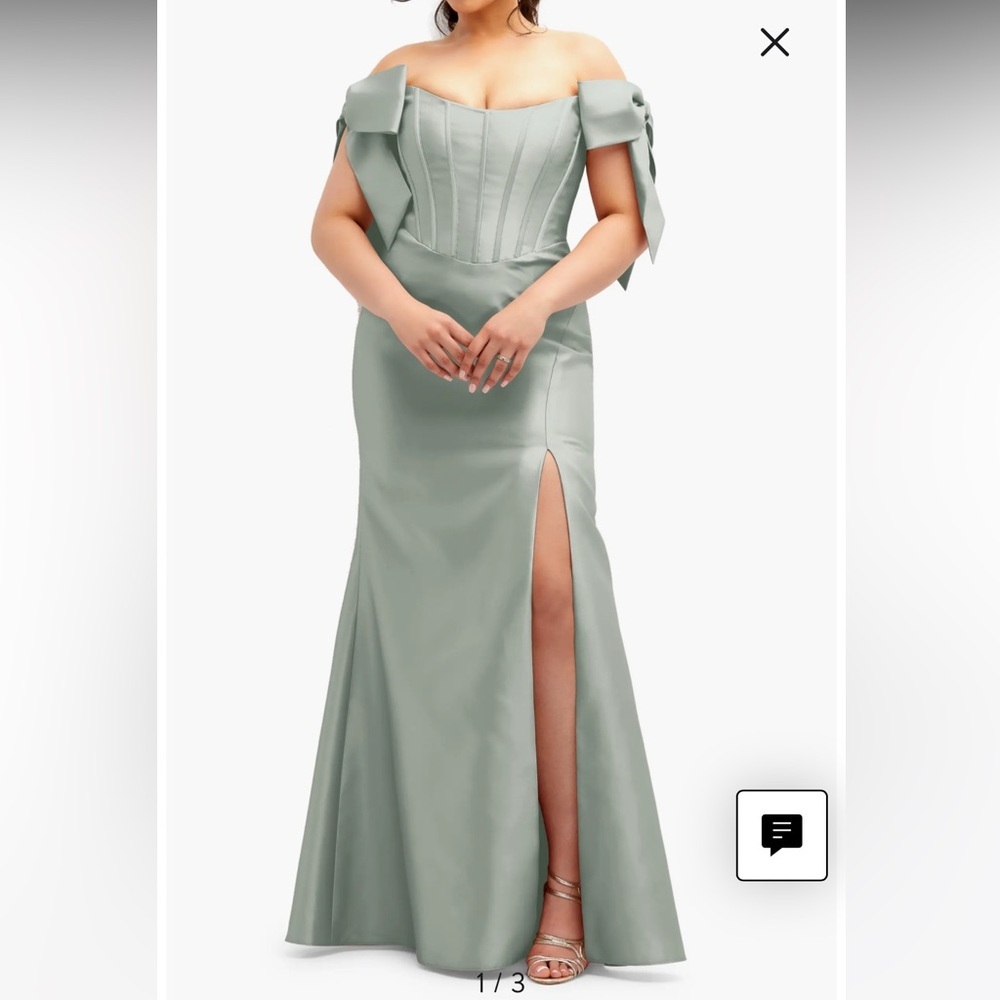 Alfred Sung Off the Shoulder Bow Corset Satin Trumpet Gown